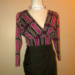 Mesh Surplice Printed Top